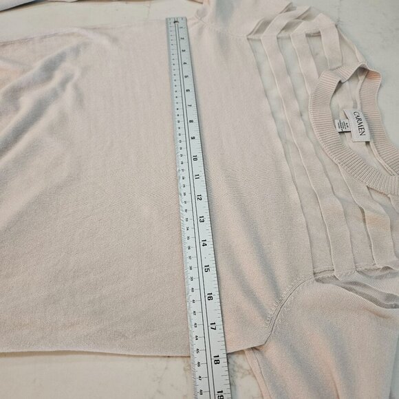 Carmen Marc Valvo Small Sweater Long Sleeve Beige Striped Top - Picture 9 of 9